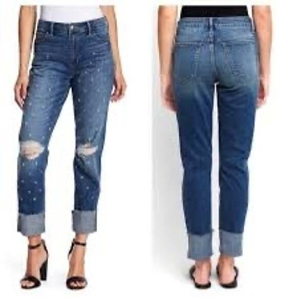 Sam Edelman Wmn's Size 27 Jeans  The Mary Jane Rhinestone/Destroyed & High Rise - Picture 1 of 9